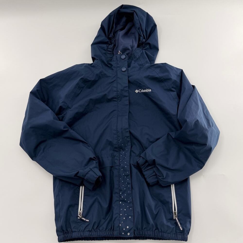Columbia Girls Arcadia Kids Navy Blue and Silver Rain Jacket Windbreaker